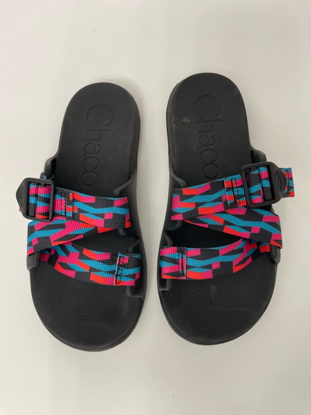 Chaco Chillos Retro Slides Pink Teal Womens 7 Y2K Beach Swim Travel Gorpcore